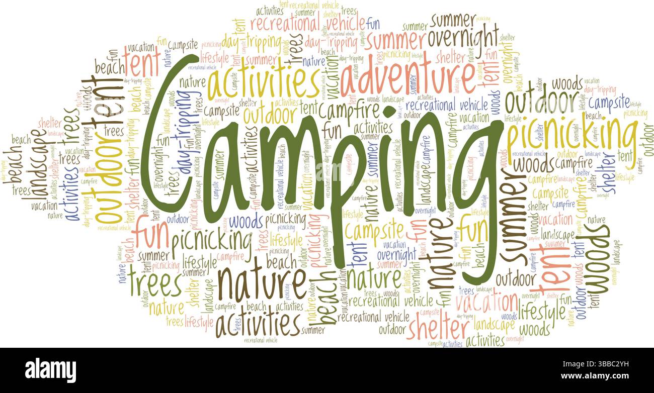 Camping vector illustration word cloud isolated on white background. Stock Vector