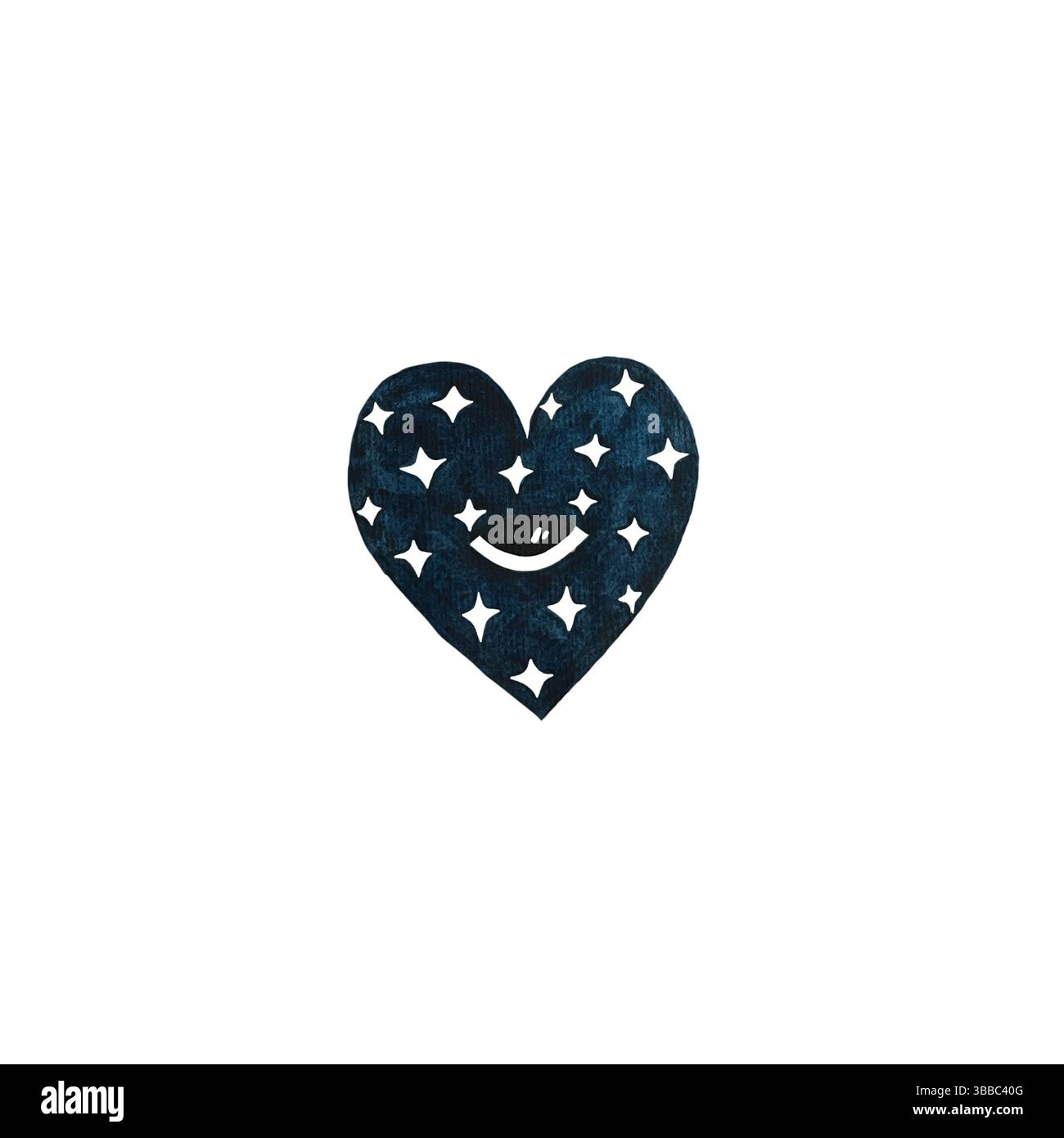 blue watercolor heart illustration with white stars isolated on white ...