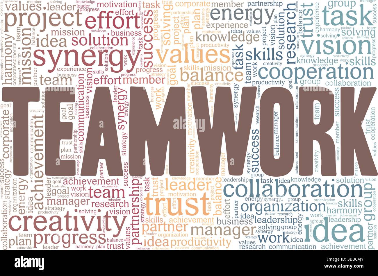 Teamwork word cloud conceptual design isolated on white background. Stock Vector