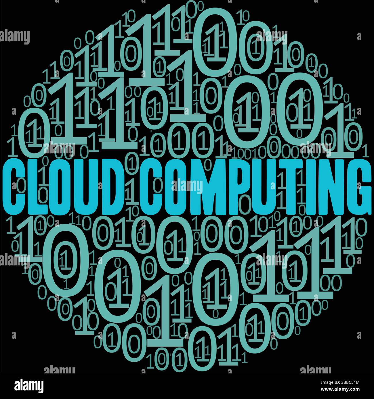 Cloud Computing with word cloud of ones and zeros. Stock Vector