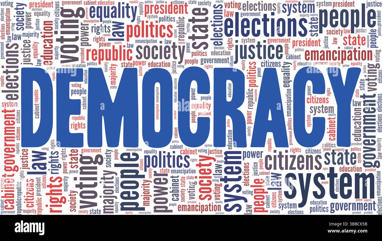 Democracy word cloud conceptual design isolated on white background. Stock Vector