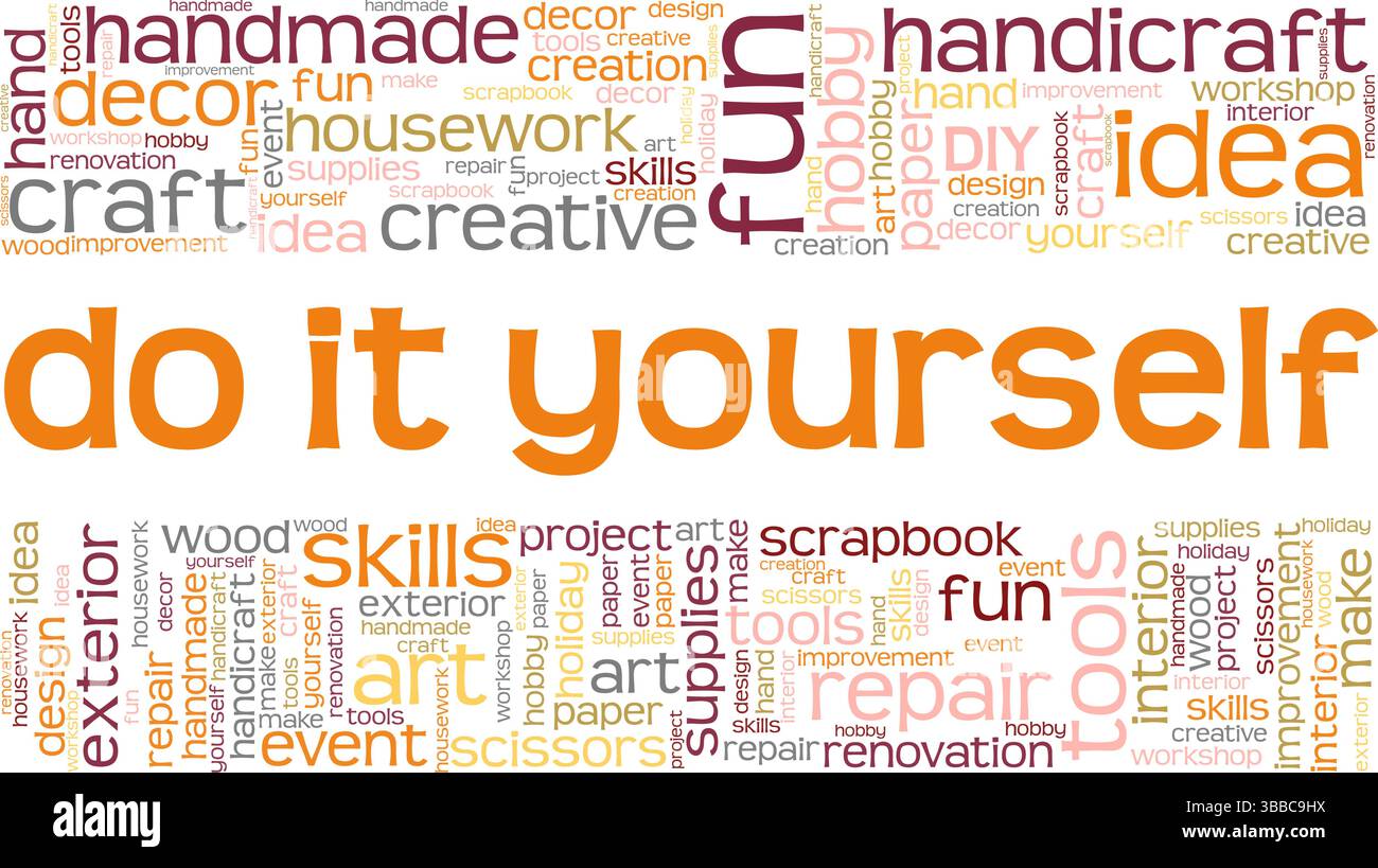 Do it yourself - DIY word cloud isolated on a white background. Stock Vector