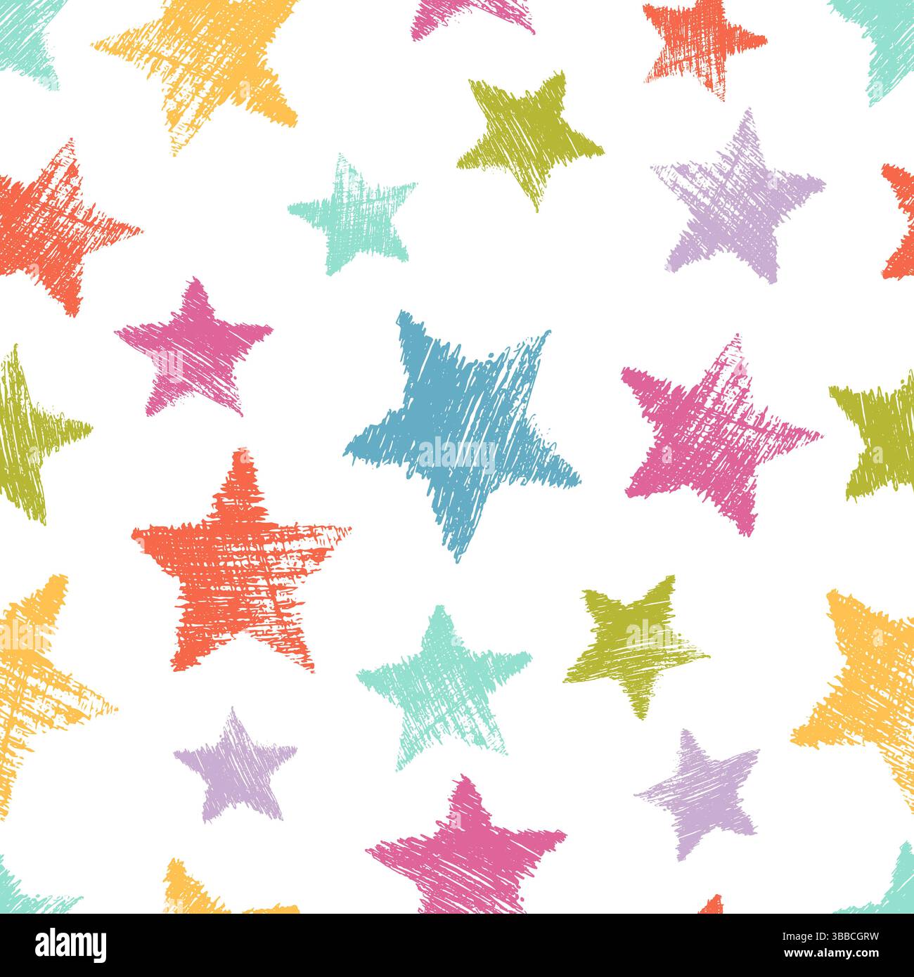 Seamless Pattern with hand drawn colorful Stars on white background ...