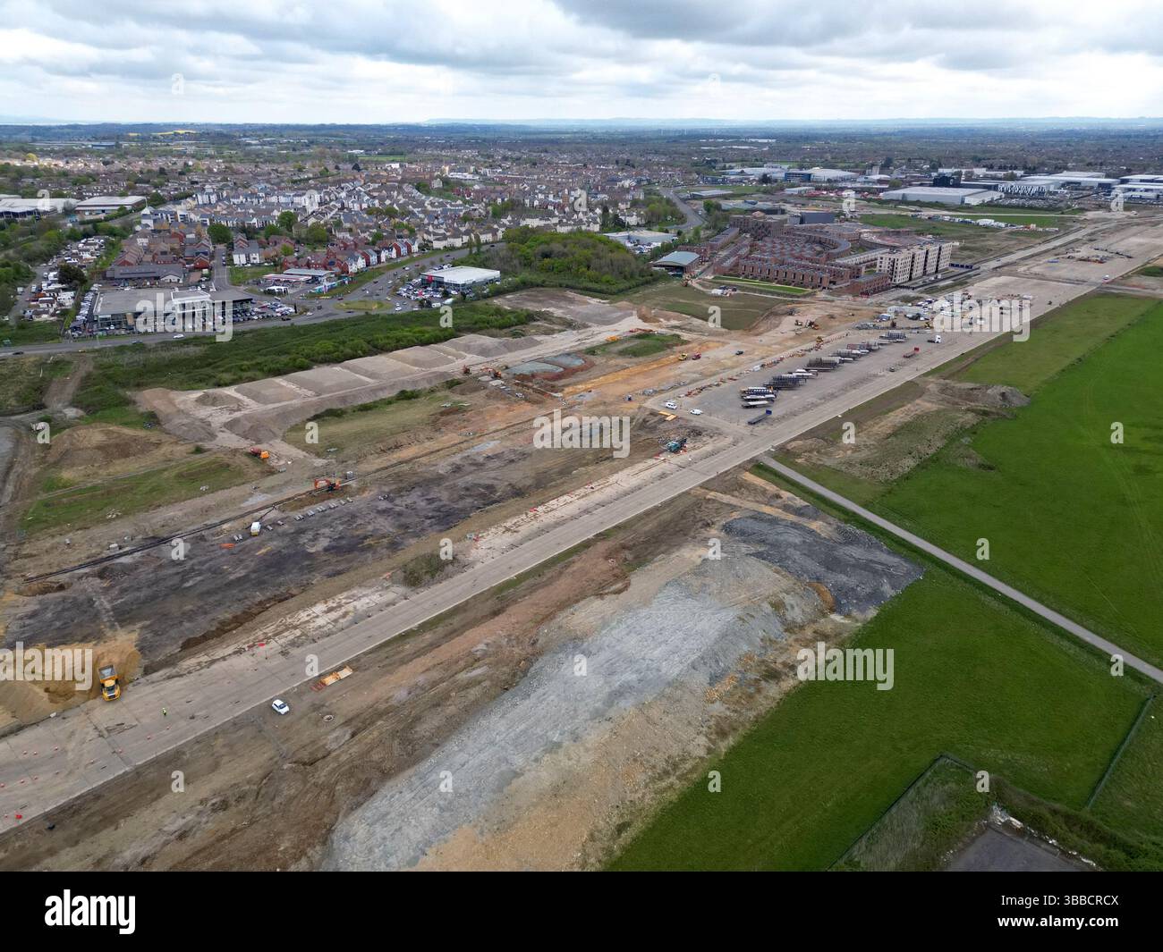 Construction work underway on the former Filton airfield, Bristol, now a major redevelopment project for housing and business, April 2025 Stock Photo