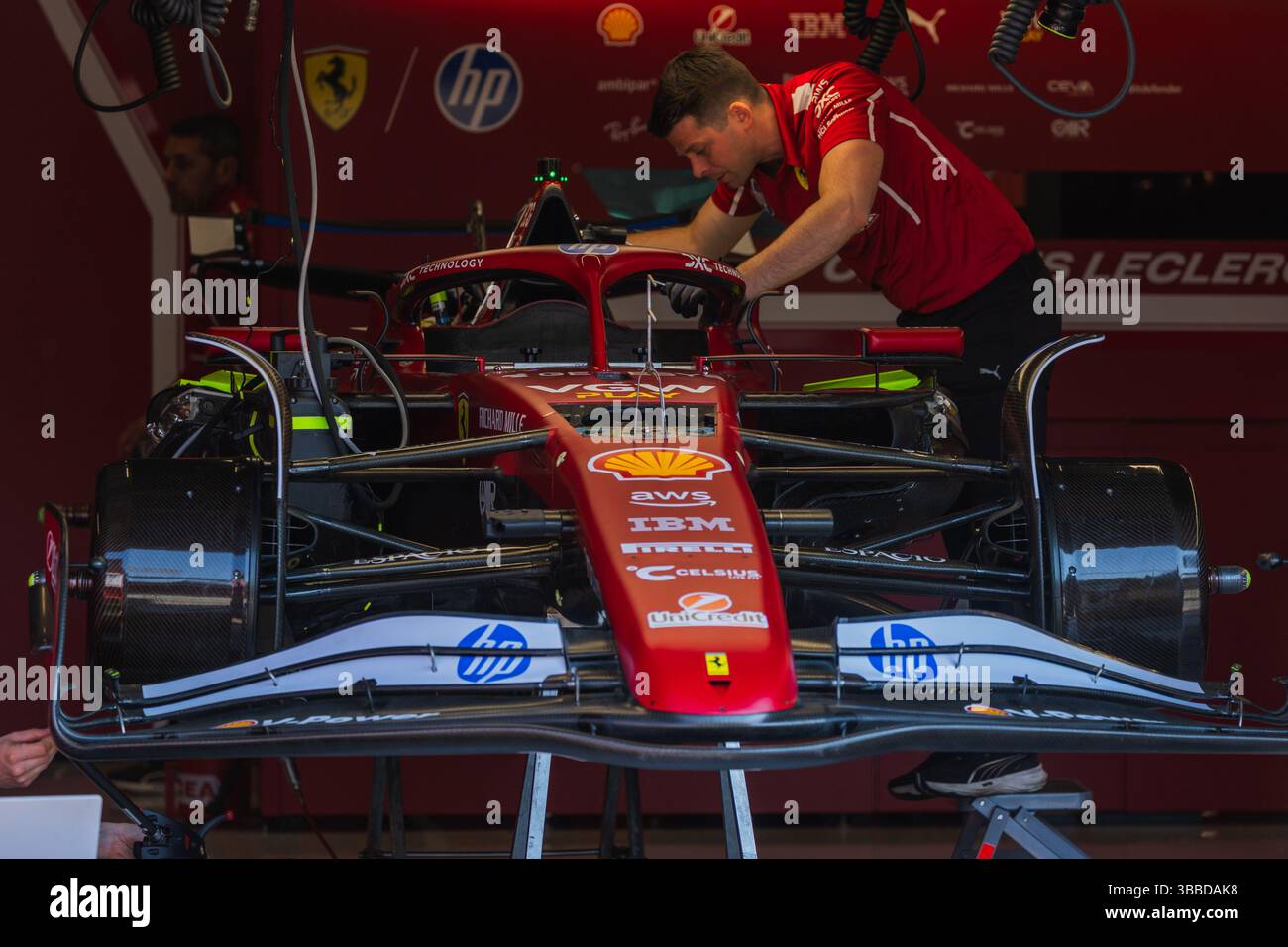 Imola, Italy. 15th May, 2025. Autodromo Enzo e Dino Ferrari, Imola, Italy.15.May.2025; Scuderia Ferrari SF-25 in the garage during Formula One Emilia Romagna Grand Prix Credit: SOPA Images Limited/Alamy Live News Stock Photo