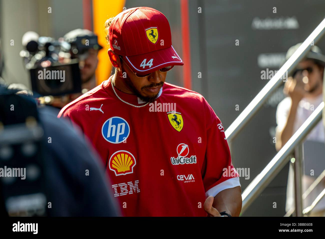 Imola, Italy, 15 May 2025, Lewis Hamilton, from United Kingdom competes for Ferrari. The 2025 Emilia Romagna Grand Prix The build up, which takes place in Imola, Italy. Credit: Michael Potts/Alamy Live News Stock Photo