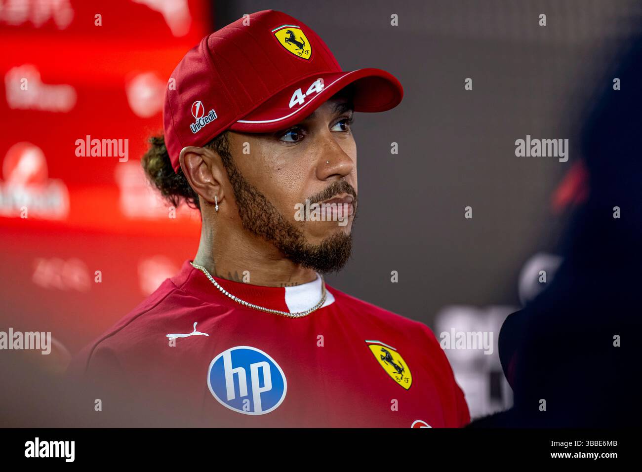 Imola, Italy, 15 May 2025, Lewis Hamilton, from United Kingdom competes for Ferrari. The 2025 Emilia Romagna Grand Prix The build up, which takes place in Imola, Italy. Credit: Michael Potts/Alamy Live News Stock Photo
