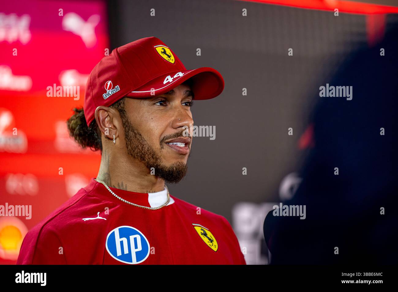 Imola, Italy, 15 May 2025, Lewis Hamilton, from United Kingdom competes for Ferrari. The 2025 Emilia Romagna Grand Prix The build up, which takes place in Imola, Italy. Credit: Michael Potts/Alamy Live News Stock Photo
