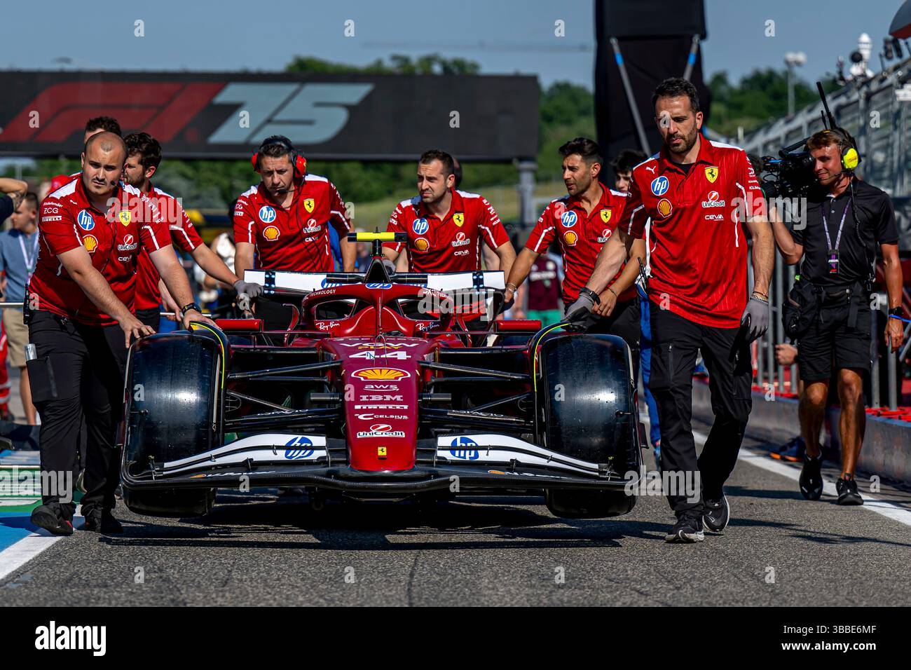 Imola, Italy, 15 May 2025, Lewis Hamilton, from United Kingdom competes for Ferrari. The 2025 Emilia Romagna Grand Prix The build up, which takes place in Imola, Italy. Credit: Michael Potts/Alamy Live News Stock Photo