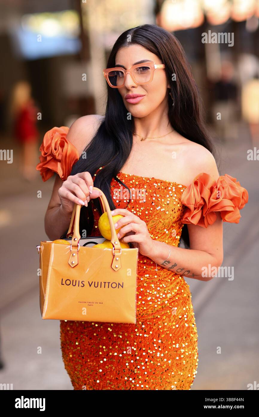 Sydney, Australia, 14 May, 2025. An influencer posing during the AFC Australian Fashion Week 2025 Presented by Shark Beauty at the Carriageworks on May 14, 2025 in Sydney, Australia. Credit: Pete Dovgan/Speed Media/Alamy Live News Stock Photo