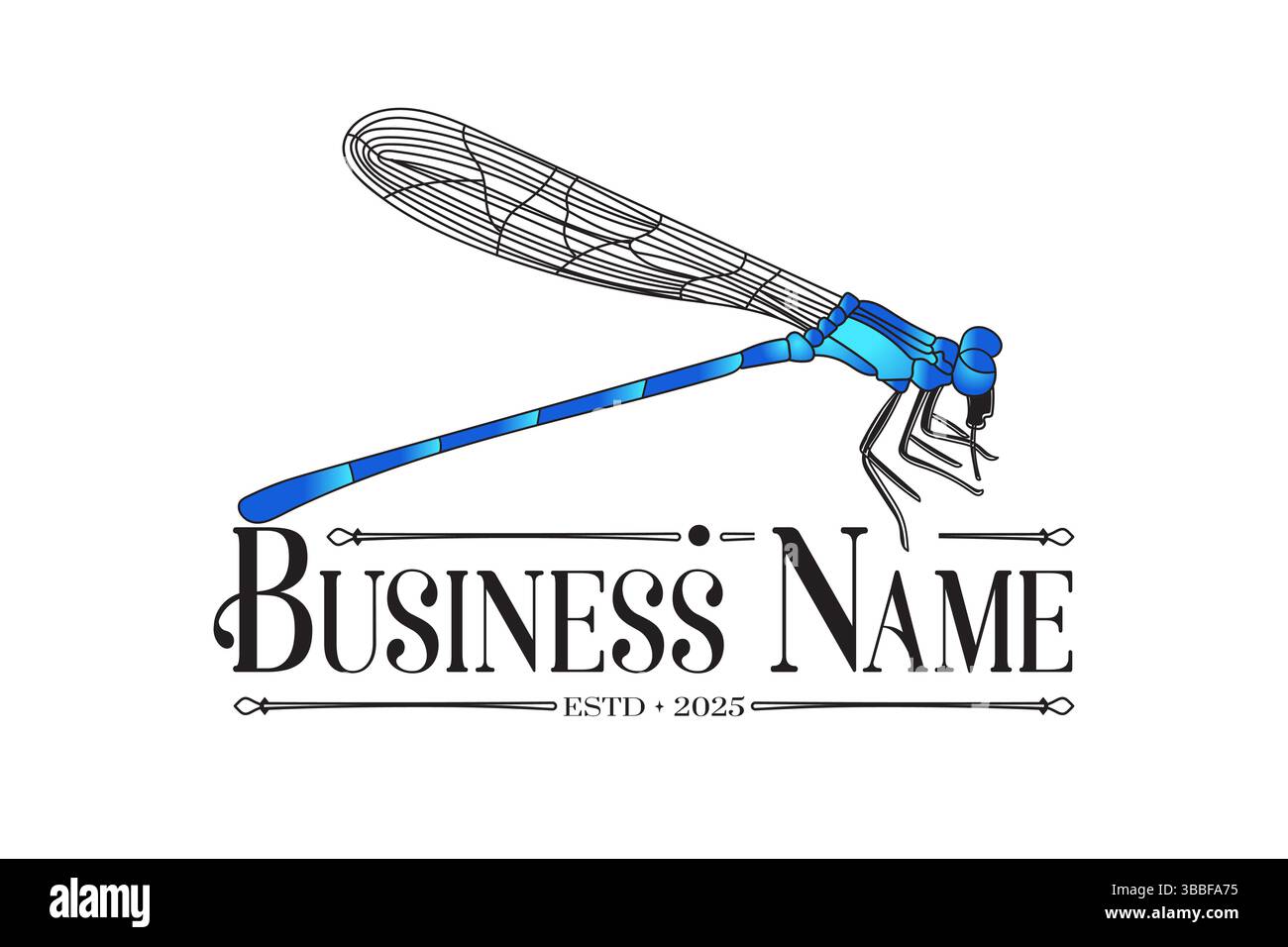 Blue Dragonfly Vintage Retro Logo Stock Vector