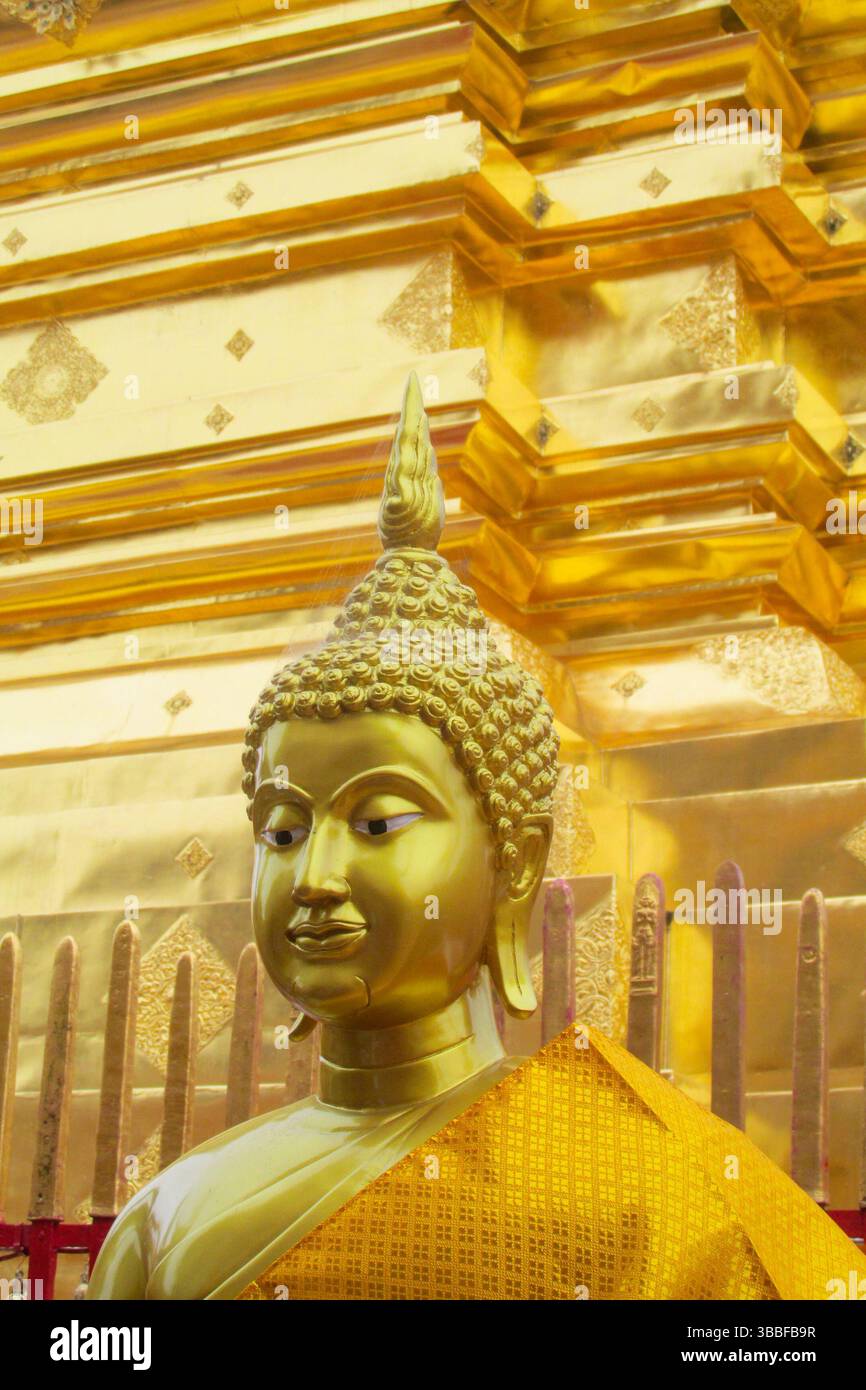 Buddha gold statue in a Buddhist temple Wat in Thailand. Golden Statue ...