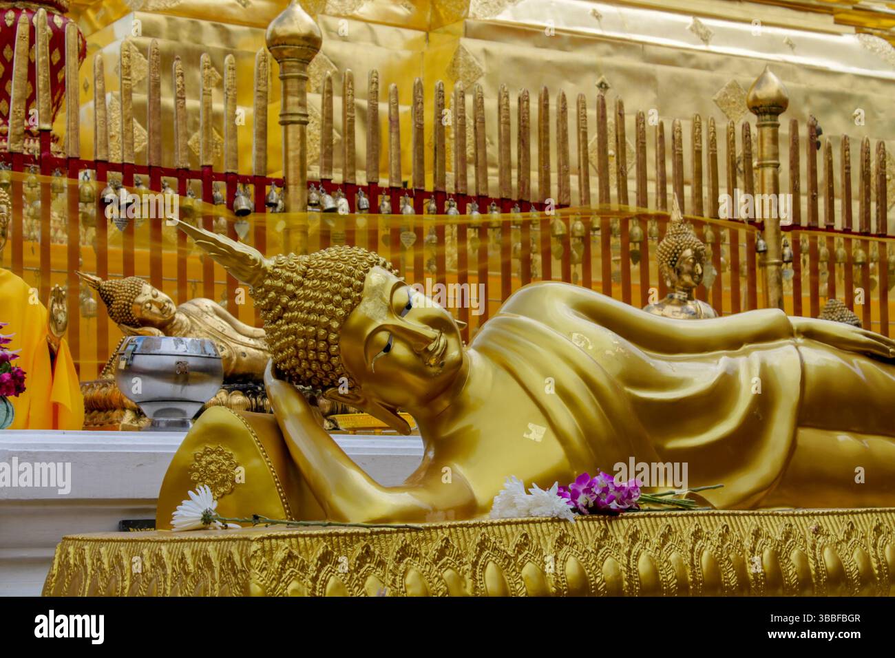 Buddha gold statue in a Buddhist temple Wat in Thailand. Golden Statue ...