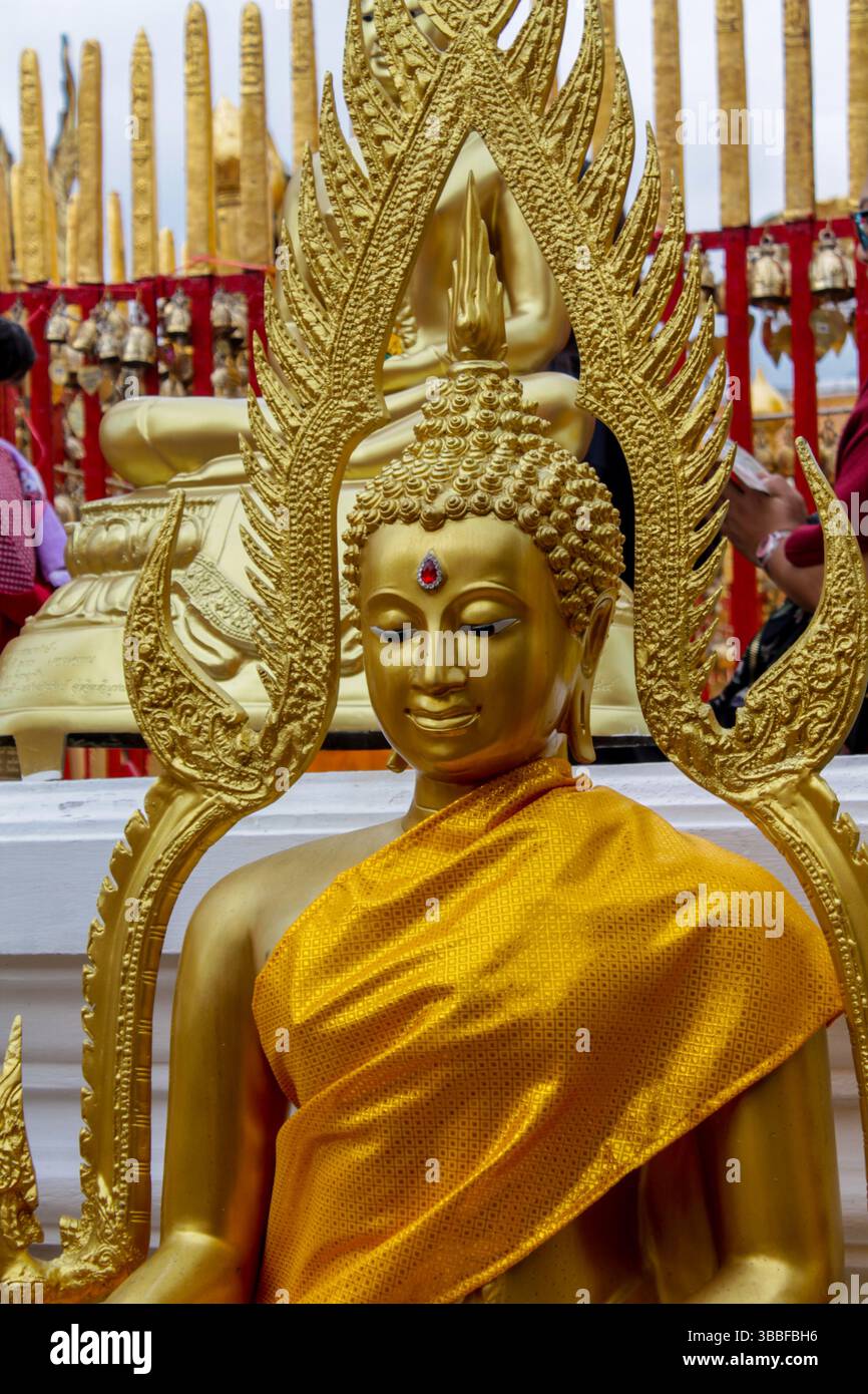 Buddha gold statue in a Buddhist temple Wat in Thailand. Golden Statue ...