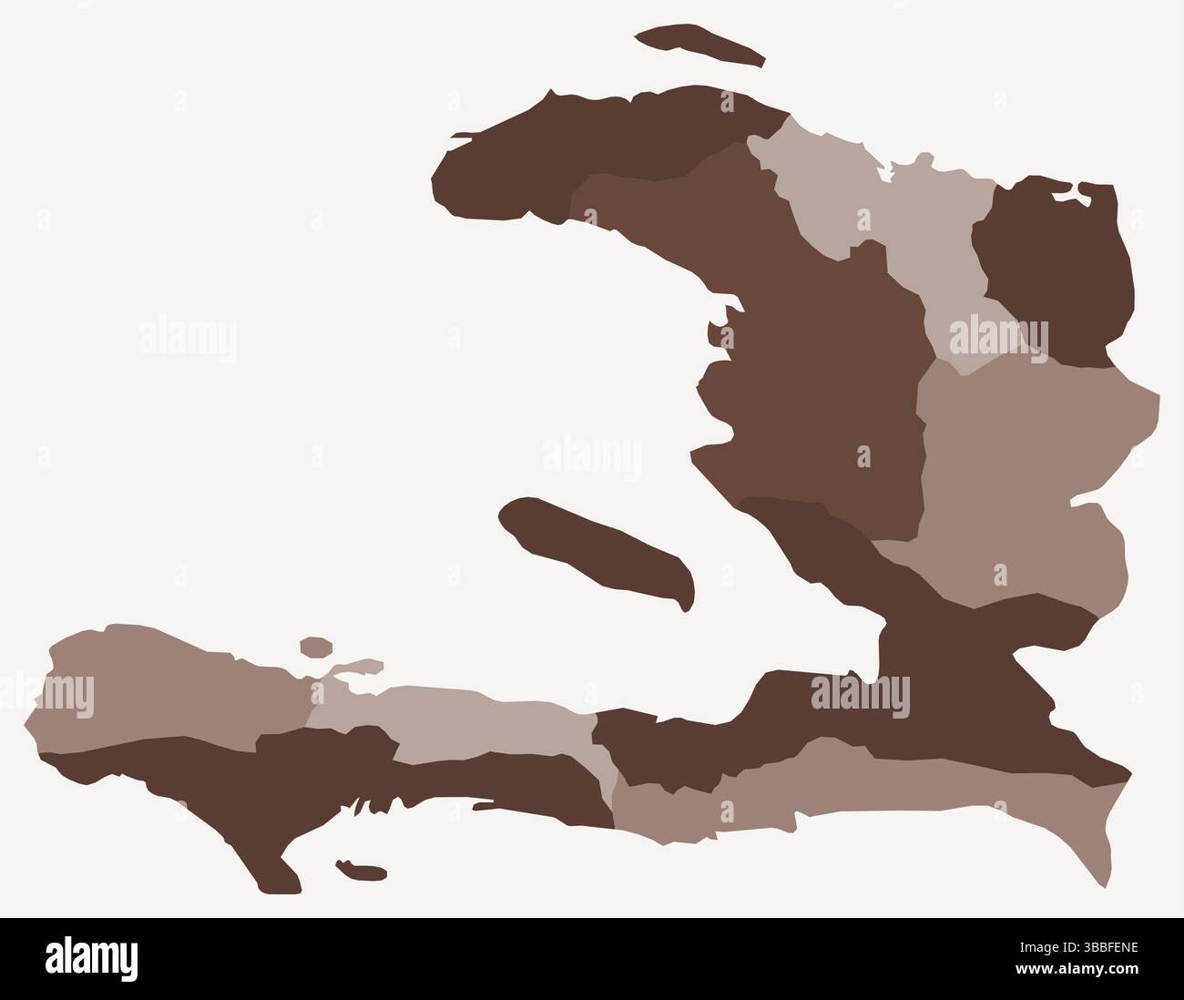 Map of Haiti with regions. Just a simple country border map with region division. Brown color palette. Stock Vector