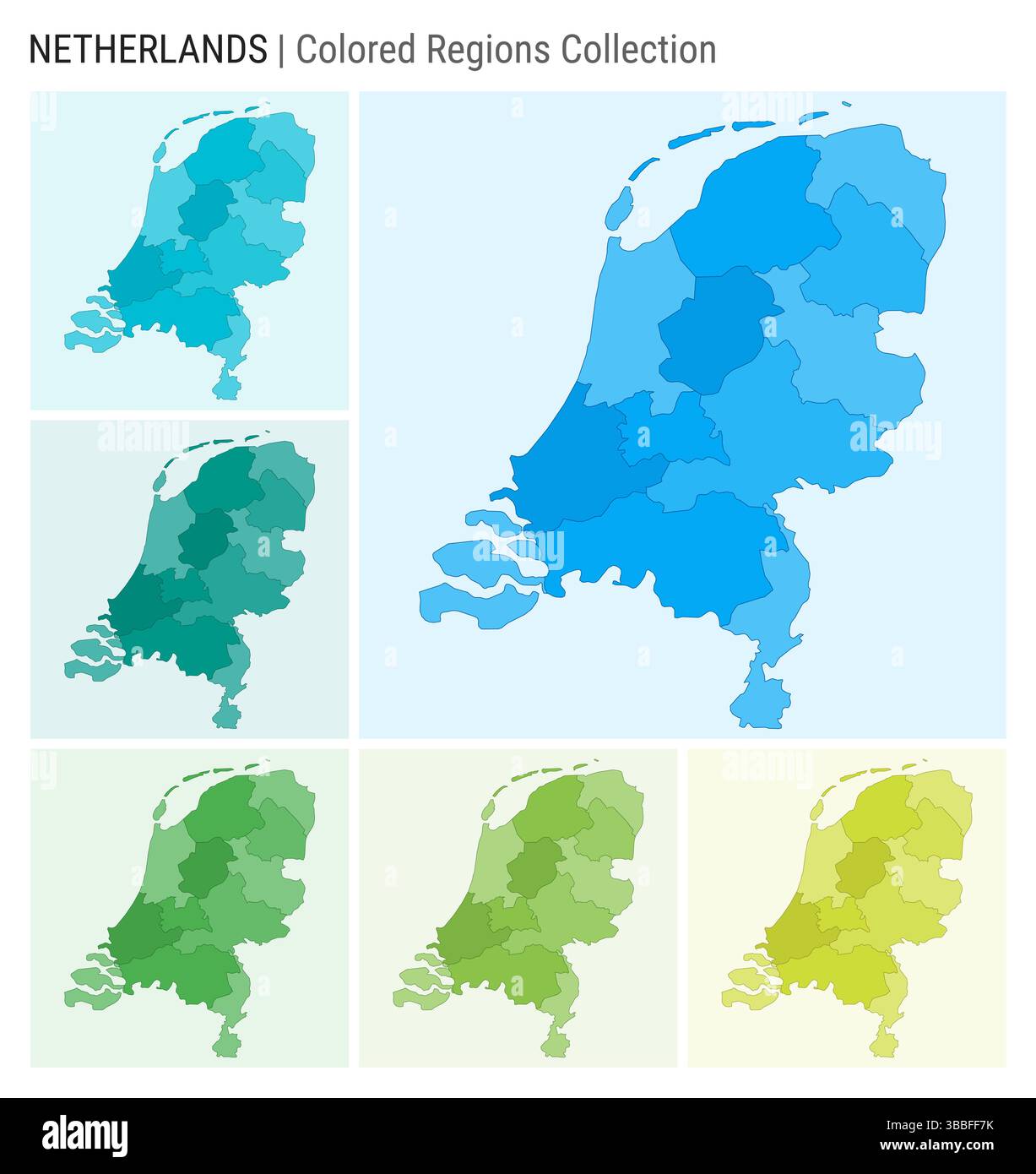 Netherlands map collection. Country shape with colored regions. Light ...