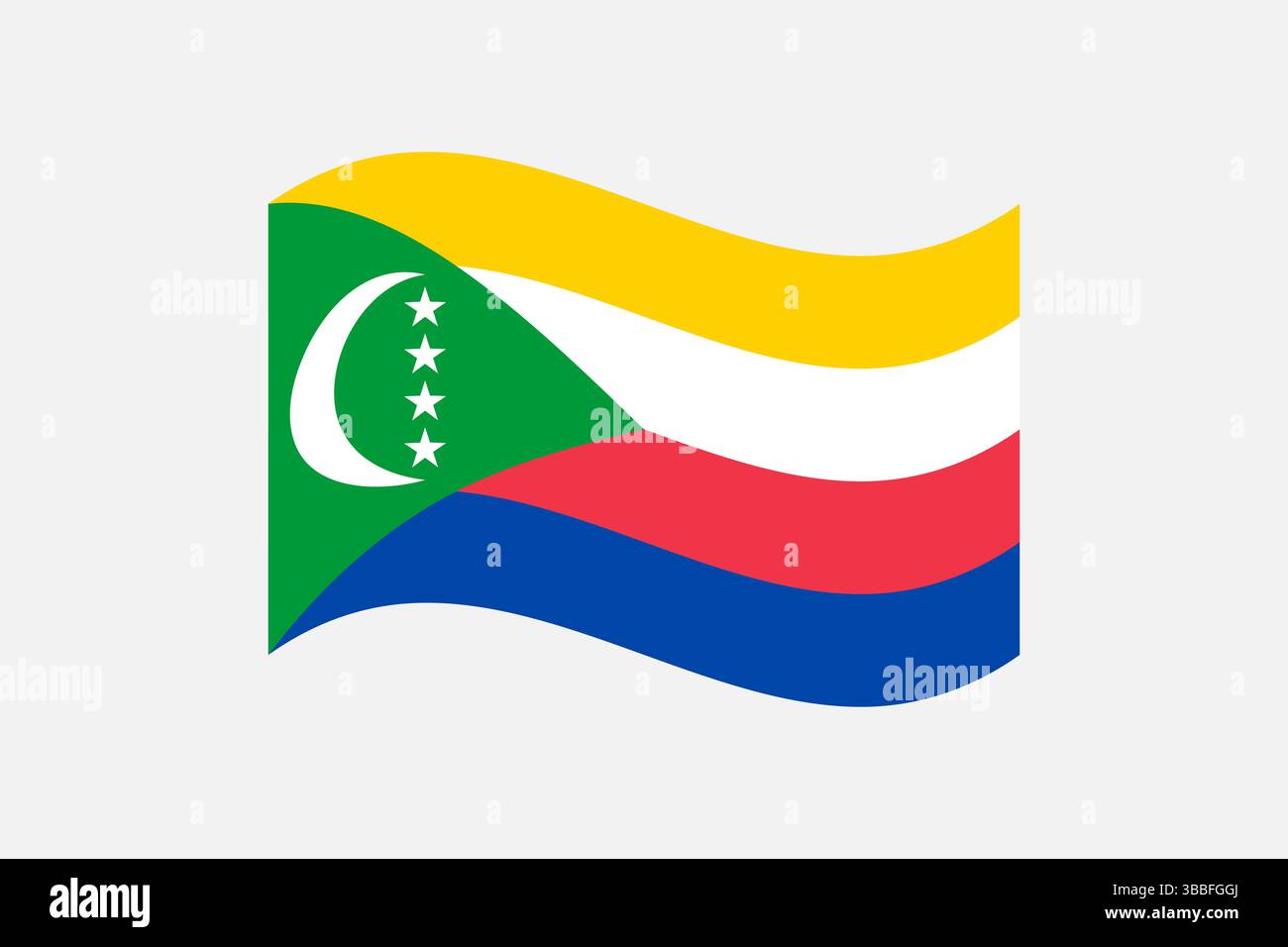 Flag of Comoros. Comoros wavy flag digital vector illustration. Fluttering flag. Stock Vector