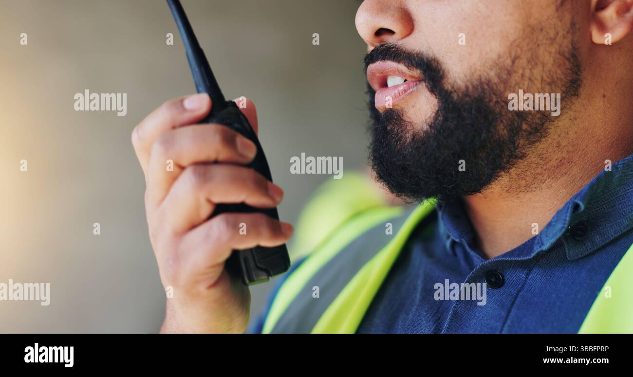 Employee Using Radio Engineering, radio and man with closeup, communication and instructions ...
