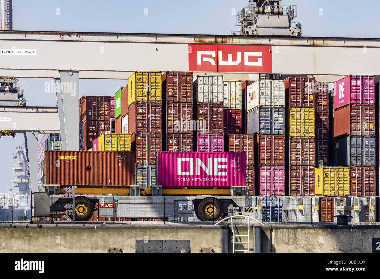Container terminal in the seaport of Rotterdam, Maasvlakte deep-sea ...