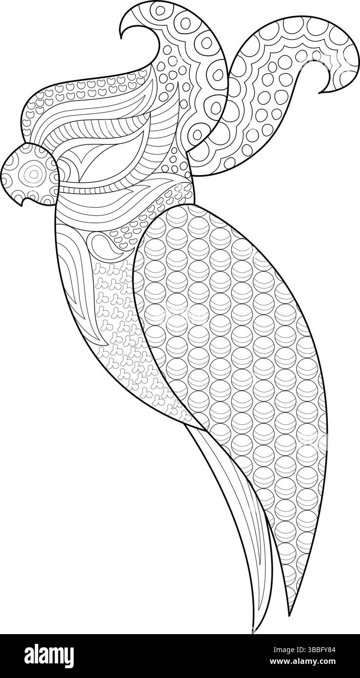 Black and white line art illustration of a stylized bird filled with ...