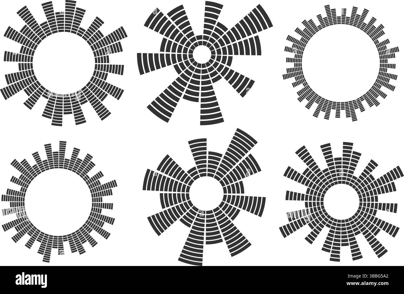 Sound music circular equalizer. Radial audio sound icons on white ...