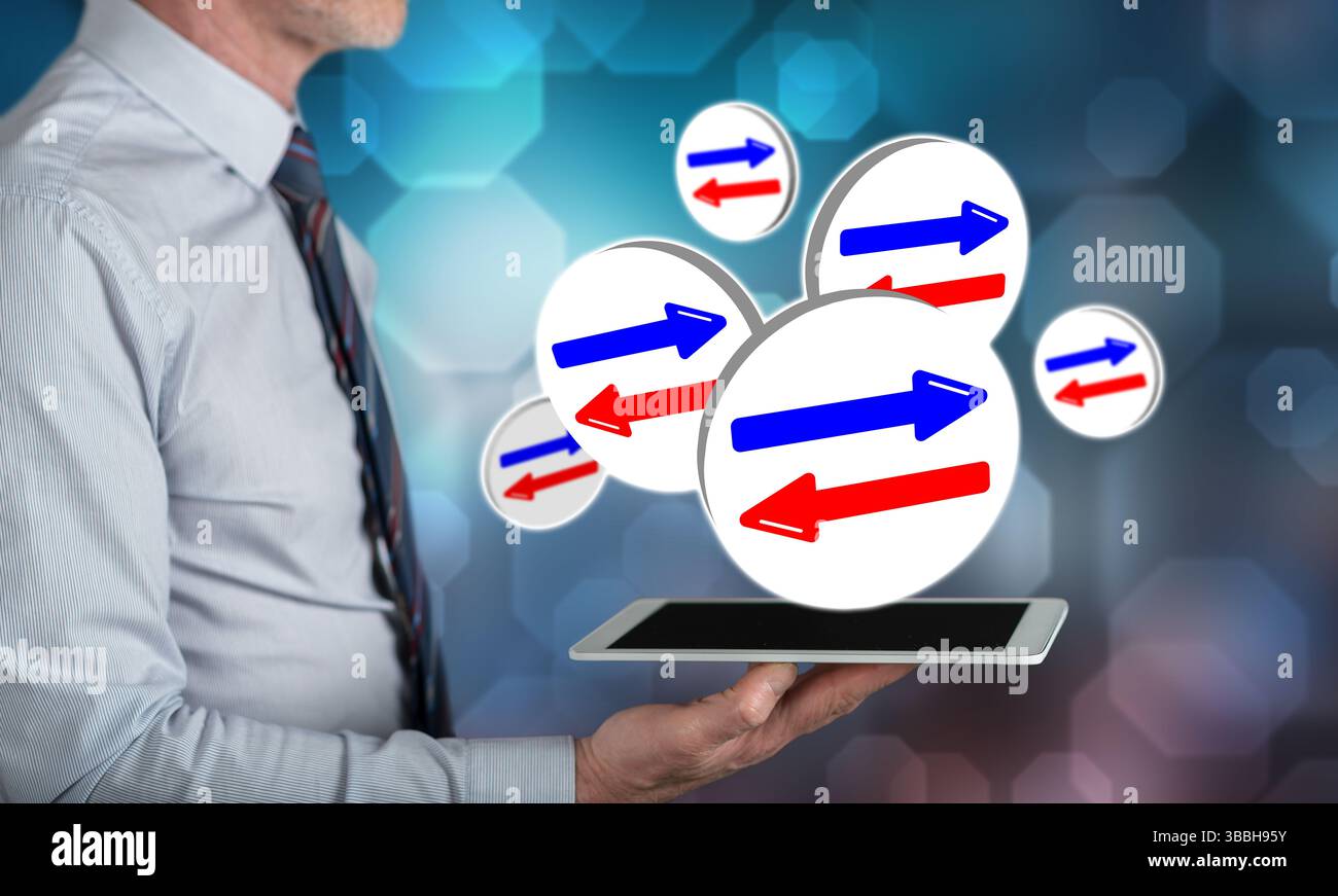 Decision concept above a tablet held by a man Stock Photo