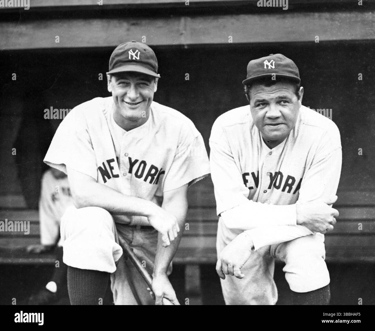 Lou Gehrig and Babe Ruth in the dugout - 1930s Stock Photo - Alamy