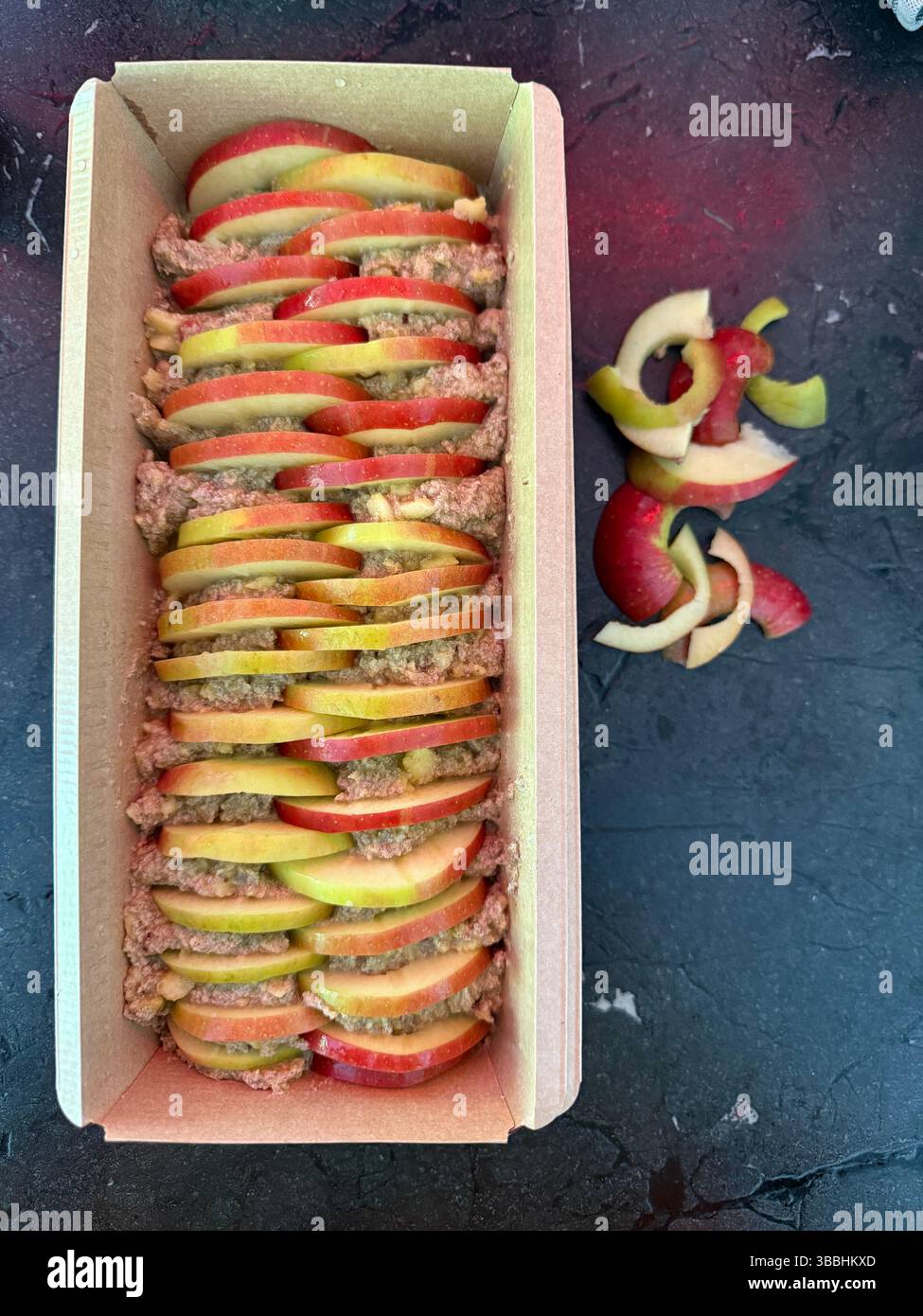 Apple Cake in the Making – Artfully Layered Apples - Smartphone Captured Stock Image