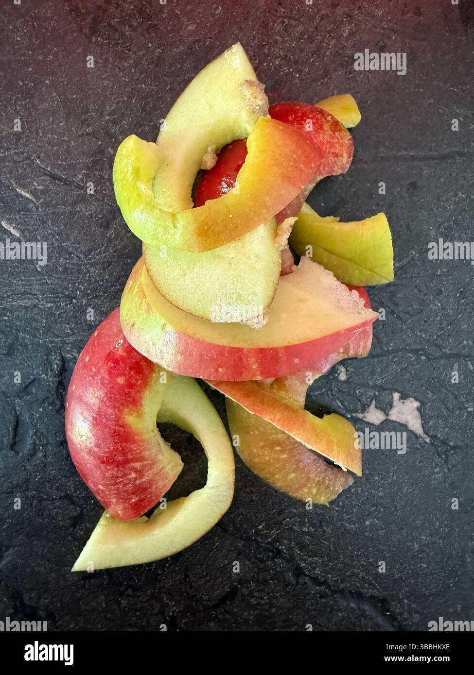 Apple Cake in the Making – Artfully Layered Apples - Smartphone Captured Stock Image