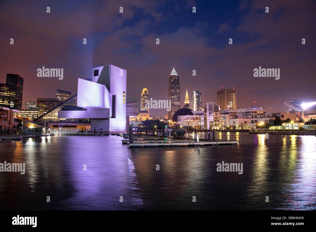 Cleveland, Ohio downtown skyline view showing modern and historic ...