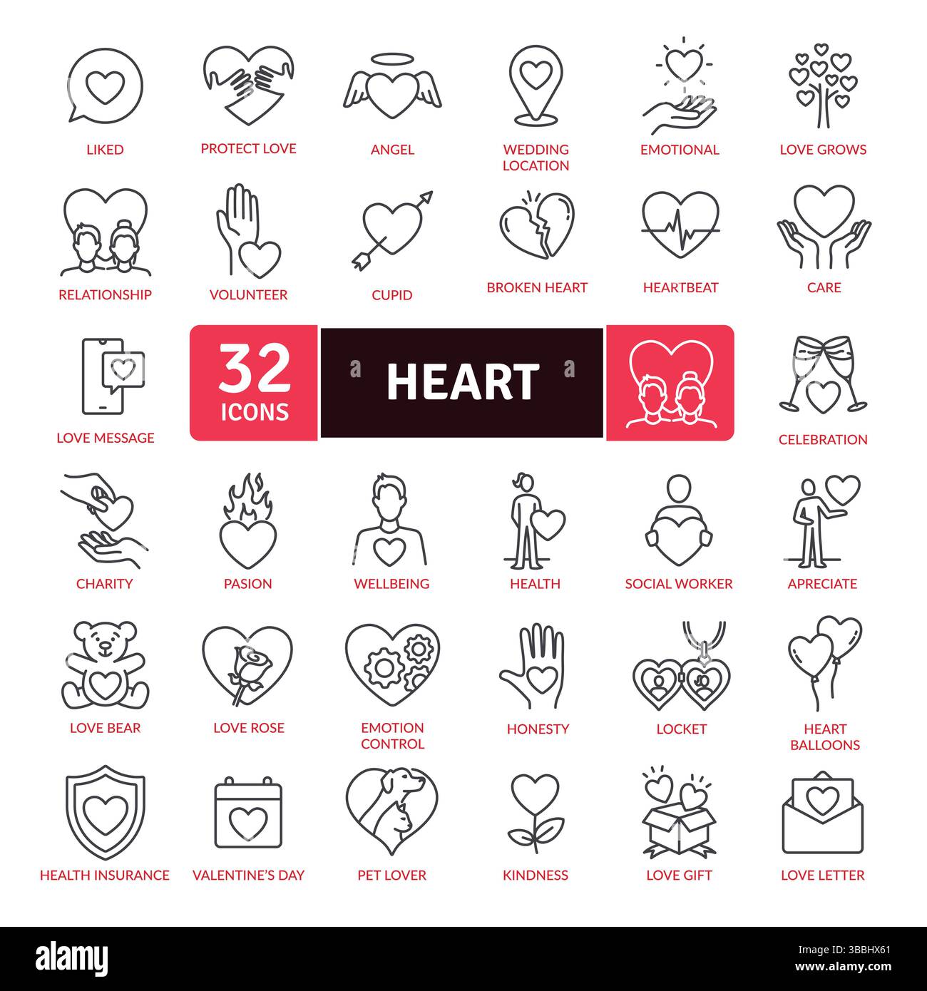 Heart and Love Icon Set: Affection and Relationships Stock Vector