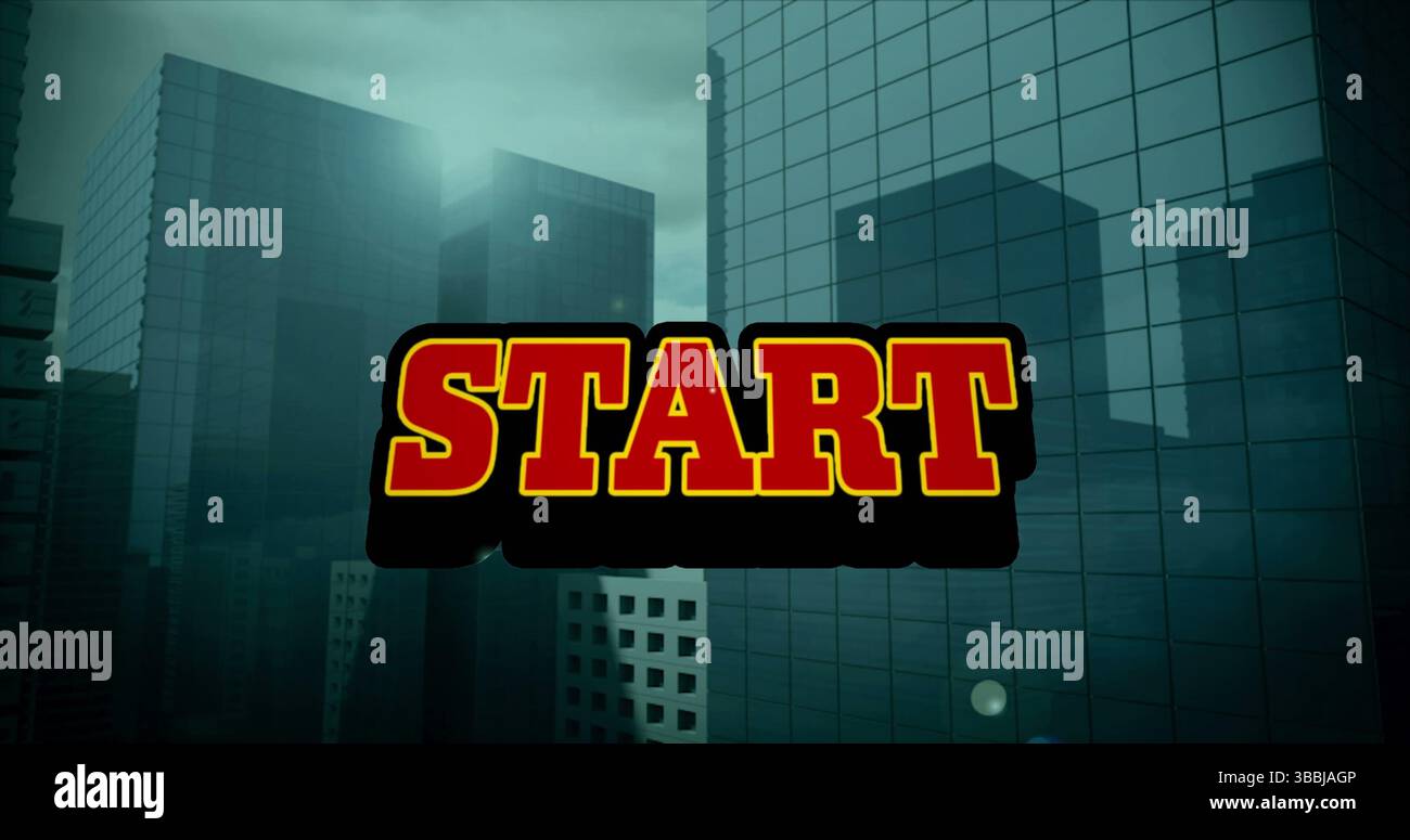 Image of start text over cityscape Stock Photo