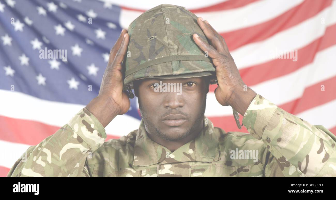 Adjusting helmet soldier in camouflage hi-res stock photography and ...