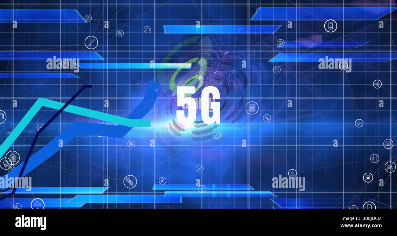 Image of 5g text over data processing Stock Photo