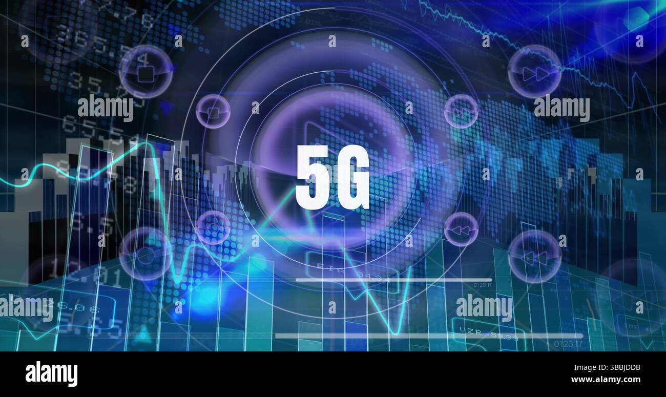 Image of 5g text over data processing Stock Photo
