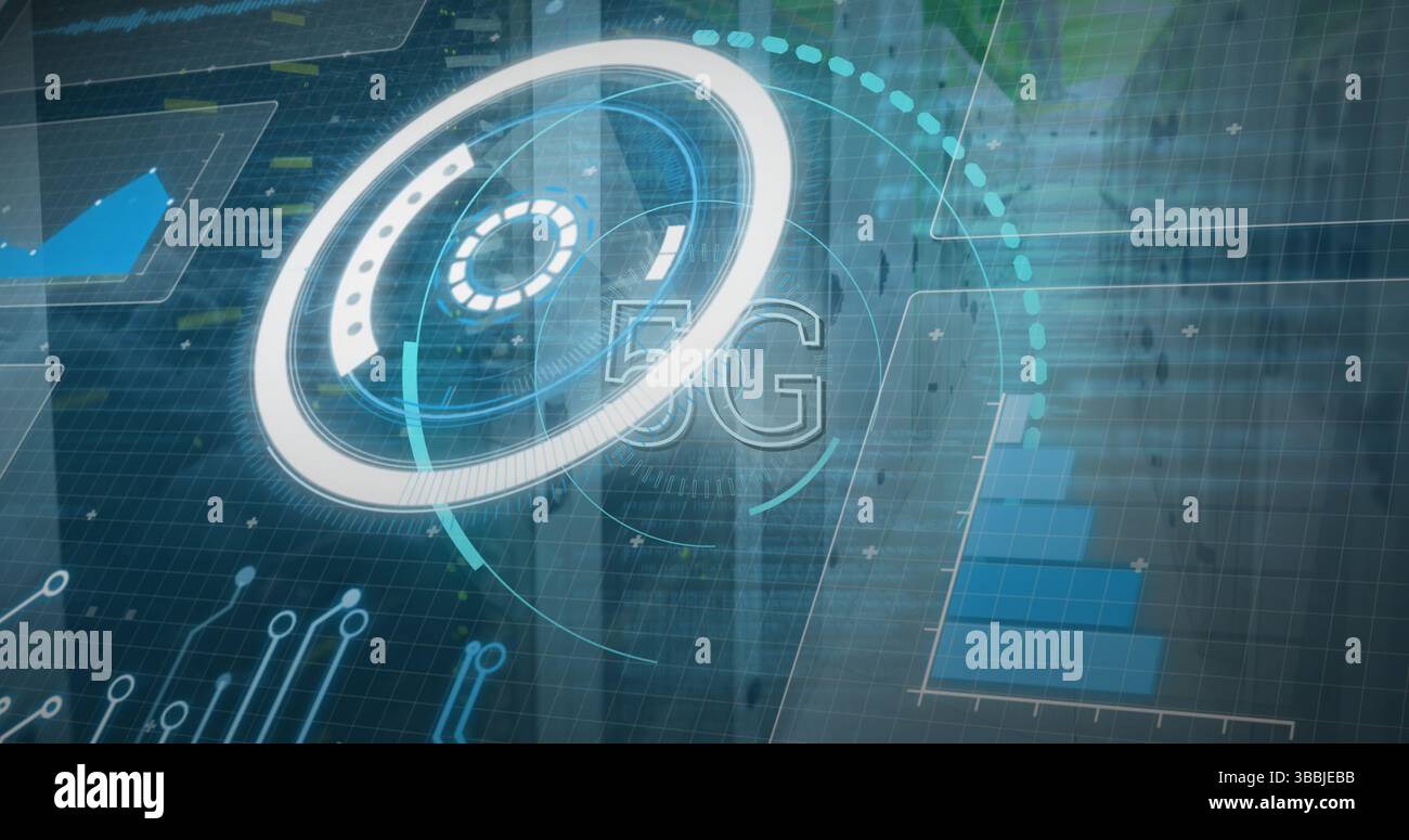 Image of 5g and data processing over servers Stock Photo