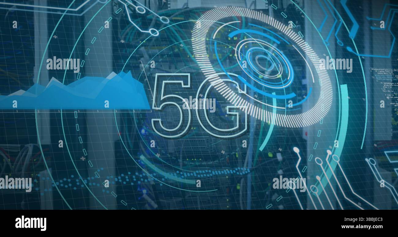 Image of 5g and data processing over servers Stock Photo
