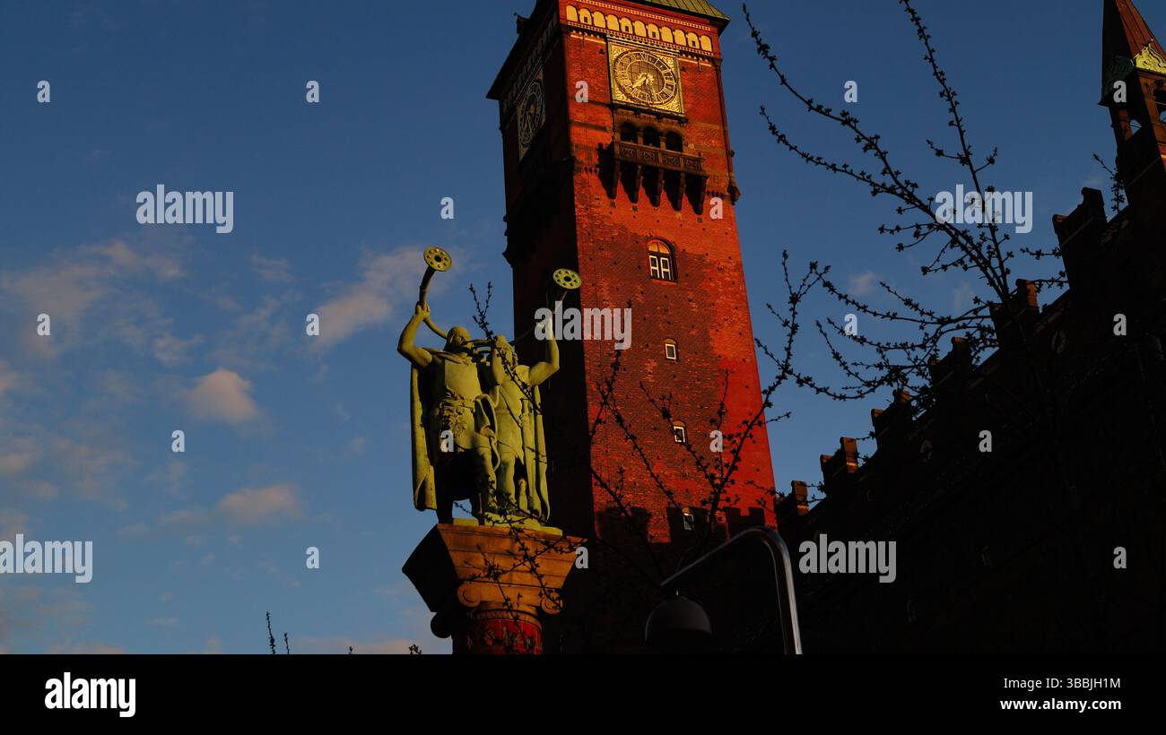 Copenhagen, Denmark - April 21, 2025: Dramatic statue with a historic ...