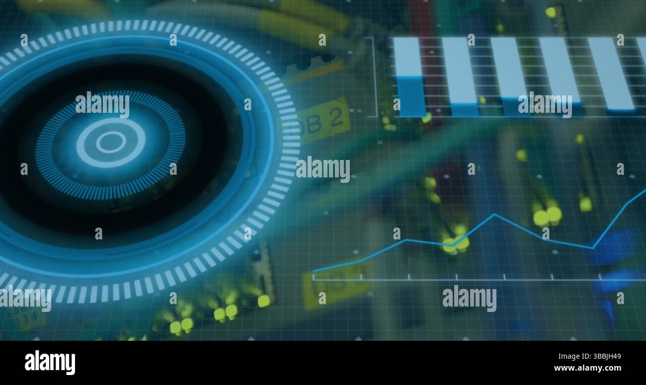 Image of scope scanning and data processing over cables in computer server Stock Photo