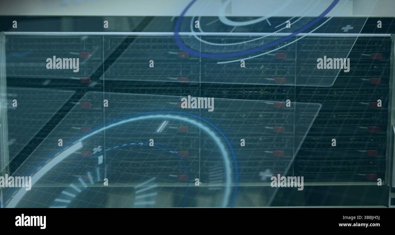 Image of digital scope over server room Stock Photo