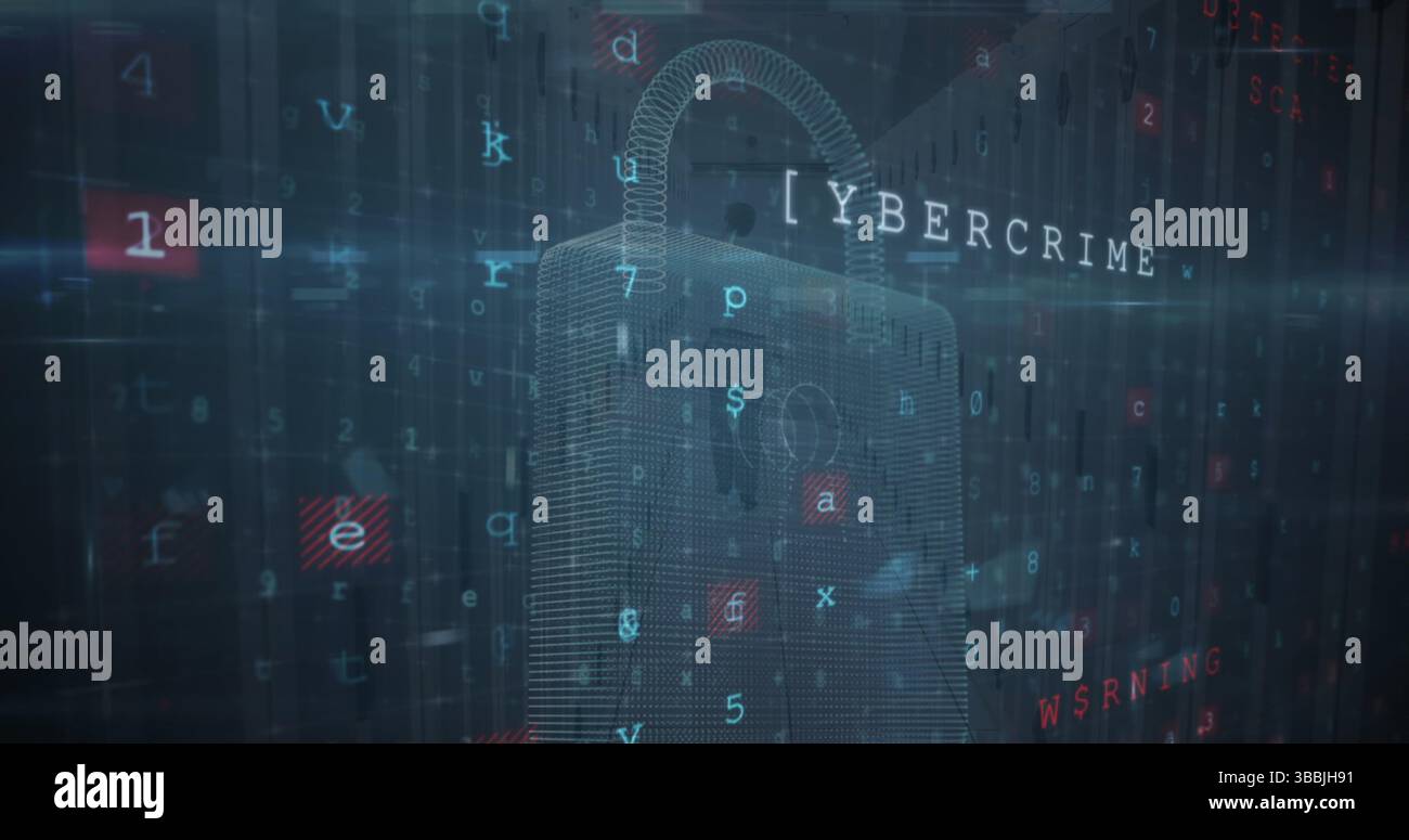 Image of online security padlock icon and data processing Stock Photo