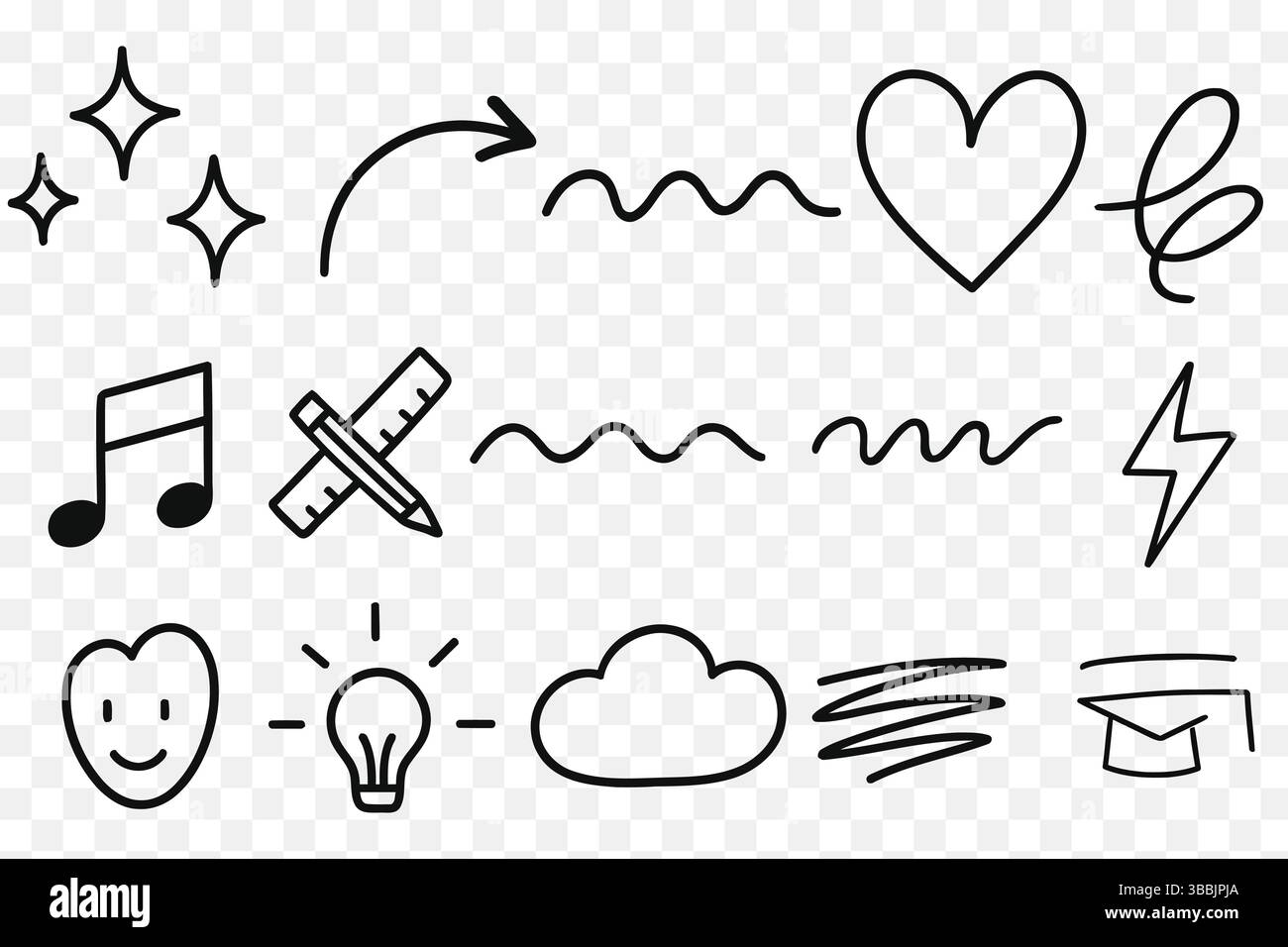 Doodle Style Line Icons – Creative Planner & Journal Elements Set Stock Vector