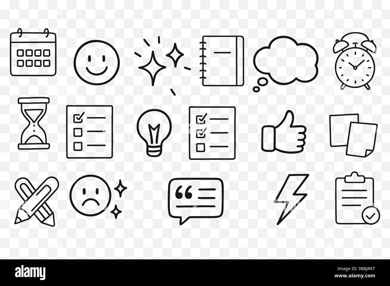 Minimalist Line Art Icons – Productivity, Planning, and Daily Routine Set Stock Vector