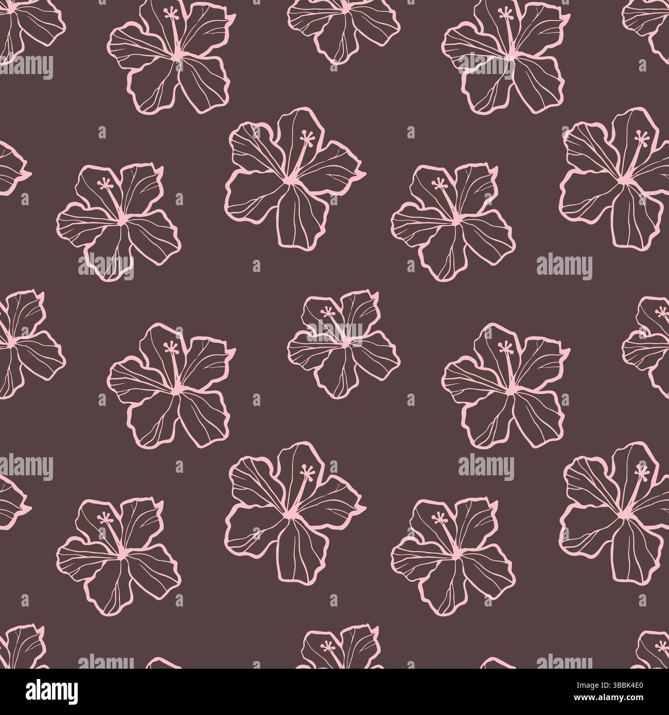 Vector outline pattern with pink anemones on mocha mousse background Stock Vector