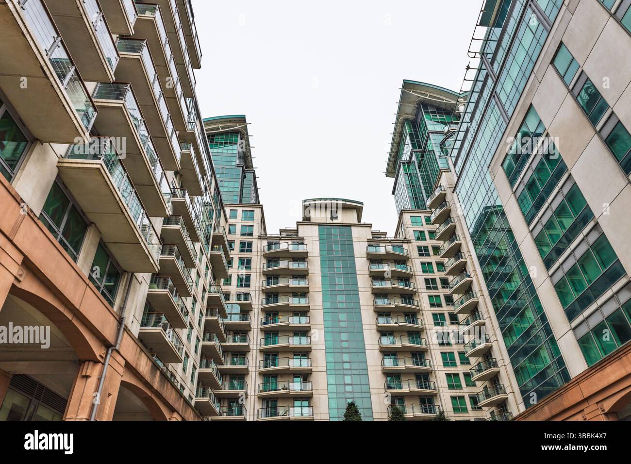 Modern Residential High Rise Buildings with Balconies and Glass Facades ...