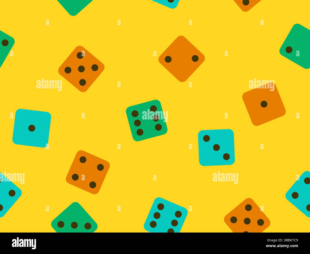 Seamless pattern of dice. Multicolored dice, top view. Casino dice game. Design for apps, banners, booklets, covers. Vector illustration Stock Vector