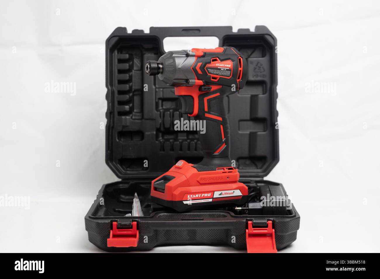 Cordless screwdriver on a white background Stock Photo