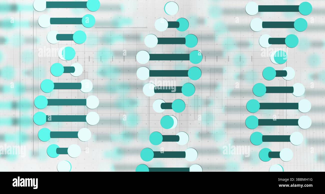 Image of scientific data processing and dna strands spinning Stock Photo