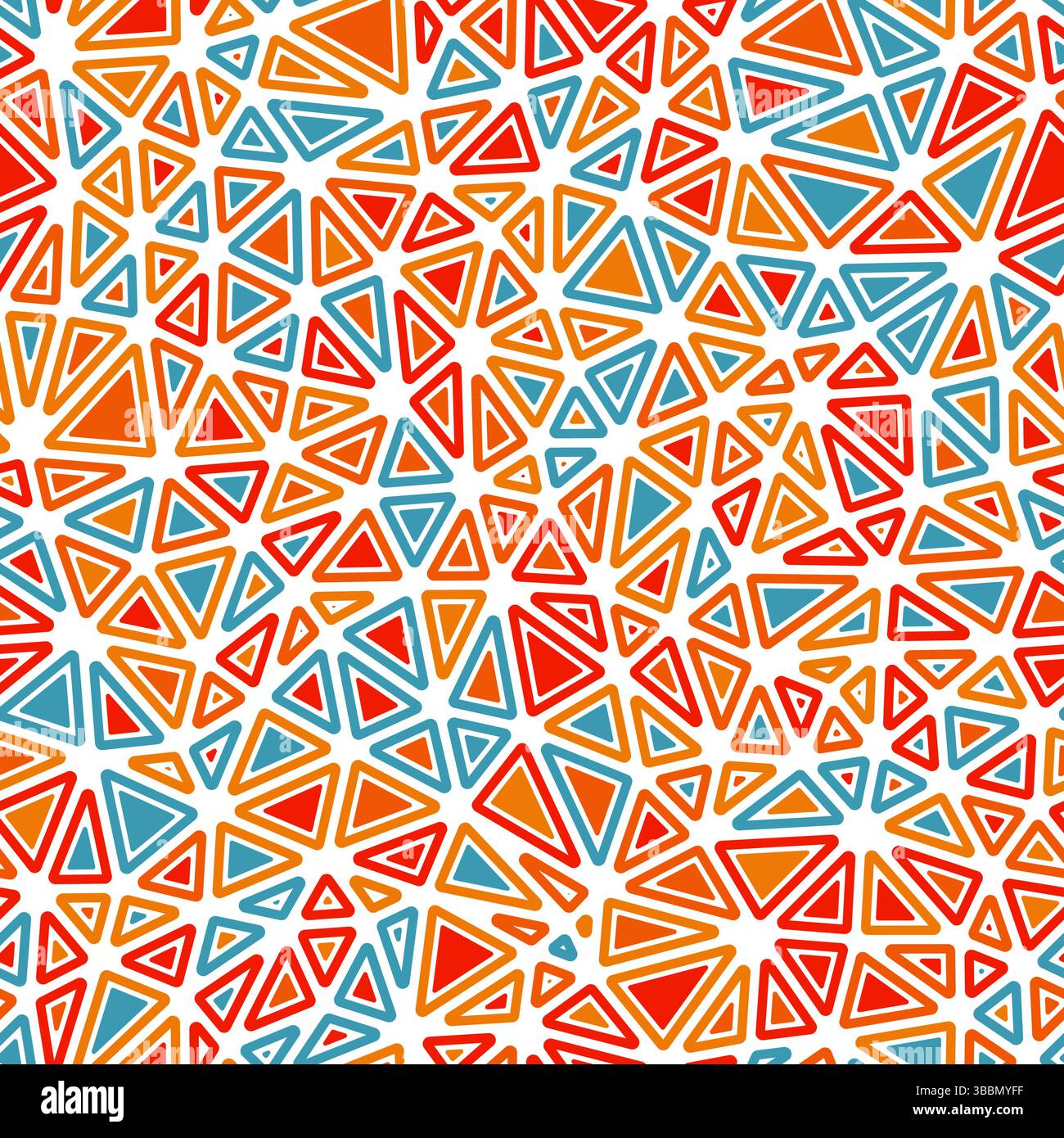 Abstract background with mosaic triangle shapes. Rounded solid shapes in frames. Compact triangles size. Multicolored style. Repeatable pattern. Stock Vector