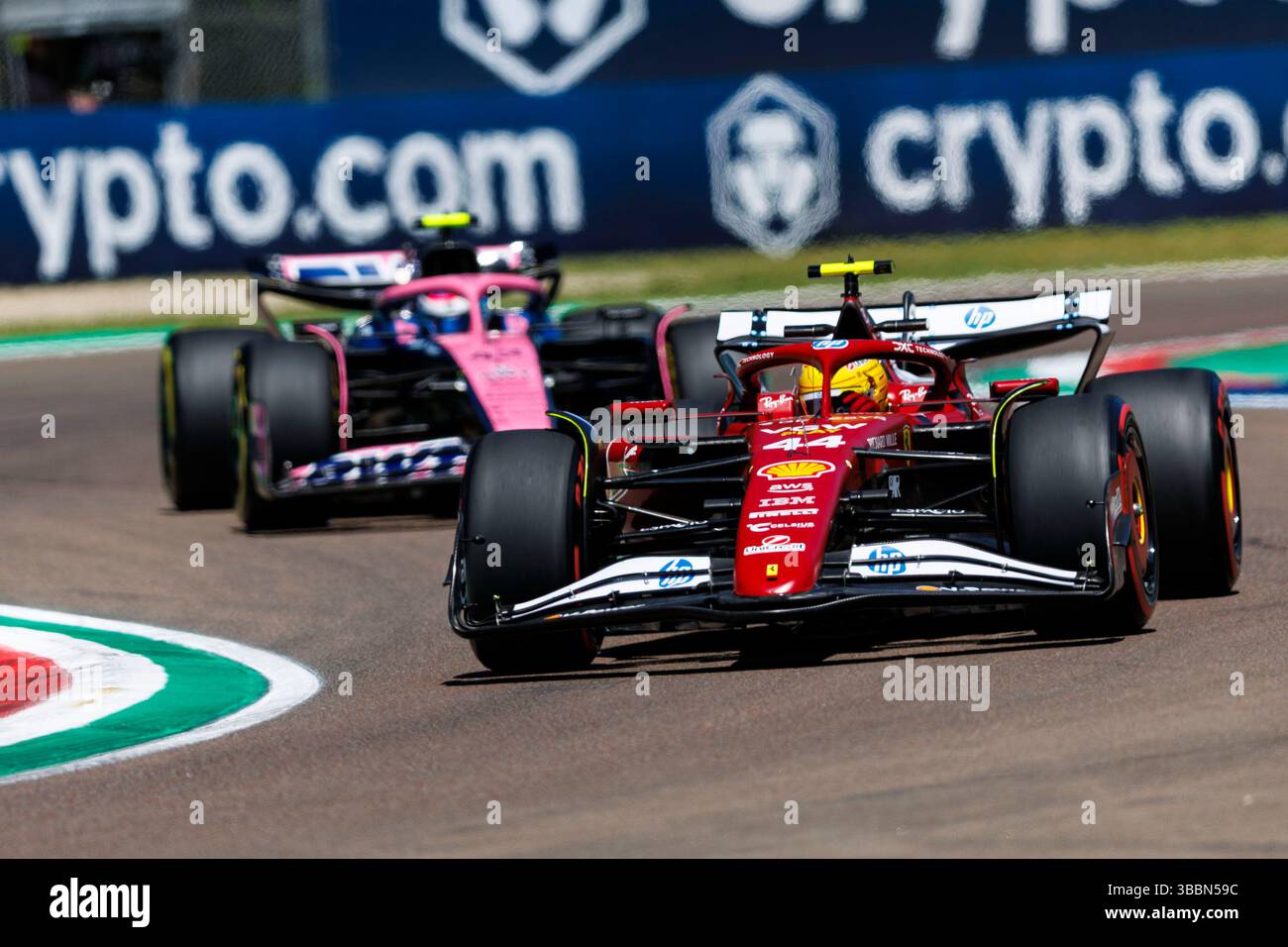 16th May 2025; Autodromo Enzo e Dino Ferrari, Imola, Italy; FIA Formula 1 Emilia Romagna Grand Prix 2025; Free Practice Day; Lewis Hamilton, Franco Colapinto during practice 1 at the Emilia Romagna Formula 1 Stock Photo
